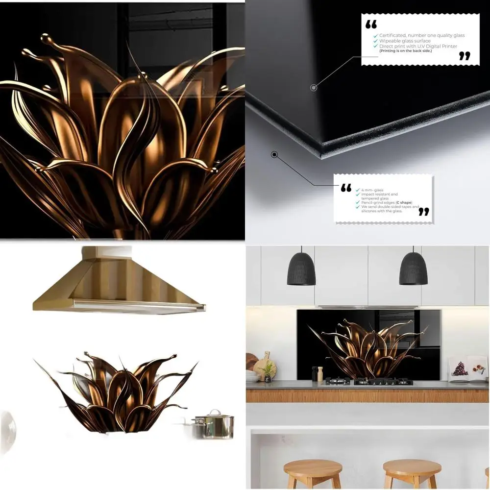 

Durable Glass Kitchen Splash Guard, Backsplash Tile, Stove Protector, Chopping Board, Decorative Wall Art (30x14'')