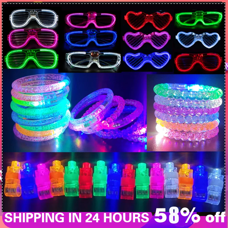 

50PCS Mix Led Glasses Party Favors Glow Bracelets Light Up Led Finger Lights Party Supplies Wedding Birthday Halloween Decor