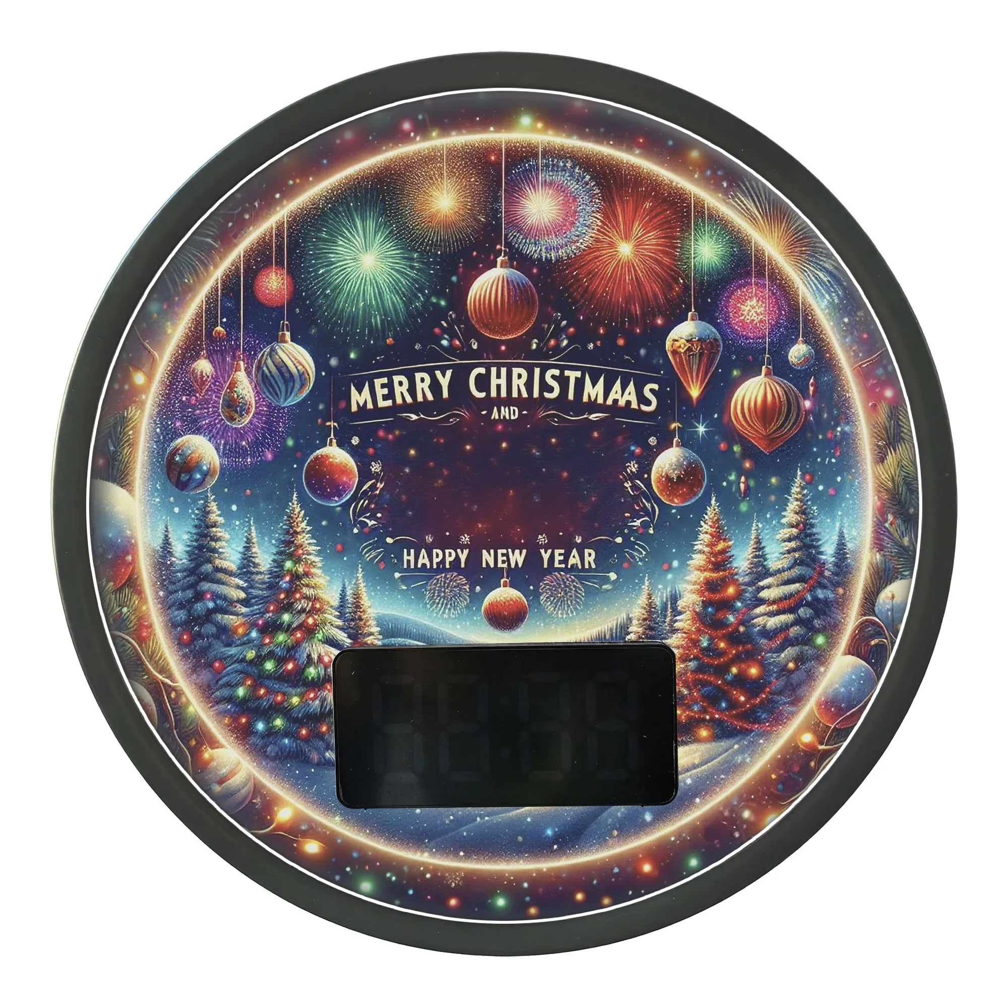 Merry Christmas Happy New Year LED Digital Wall Clock with Temperature Calendar Date Festive Firework Xmas Luminous Wall Clock