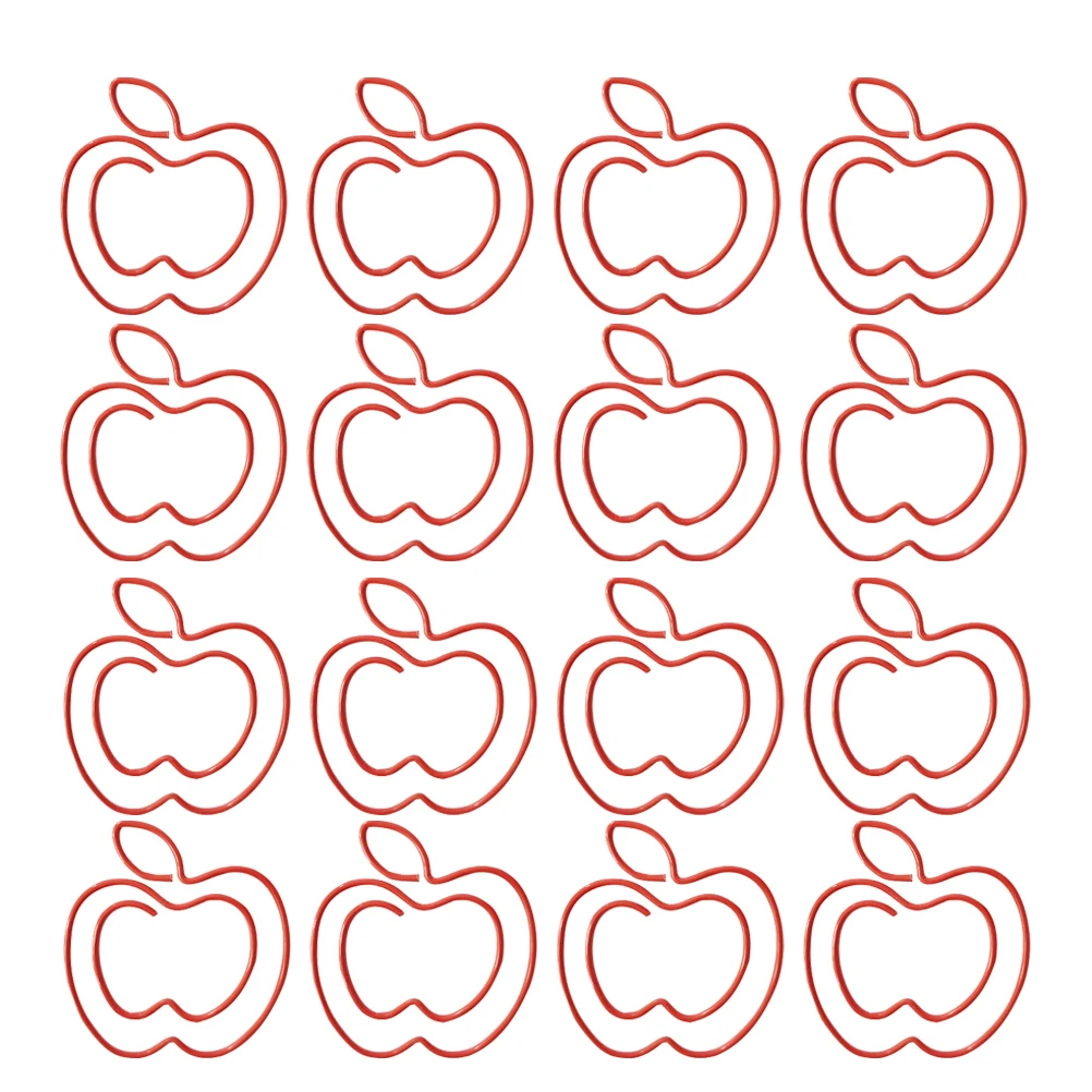 

50pcs Red Apple Paper Clips Cute Small Office School Supplies Metal Teacher Fruit Bookmarks Classroom Accessories