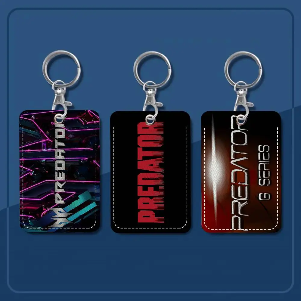 P-Predator Rectangle ID Card Case Keychain Access Card Bag Key Tag Ring Leather Card Holder Key Ring Access