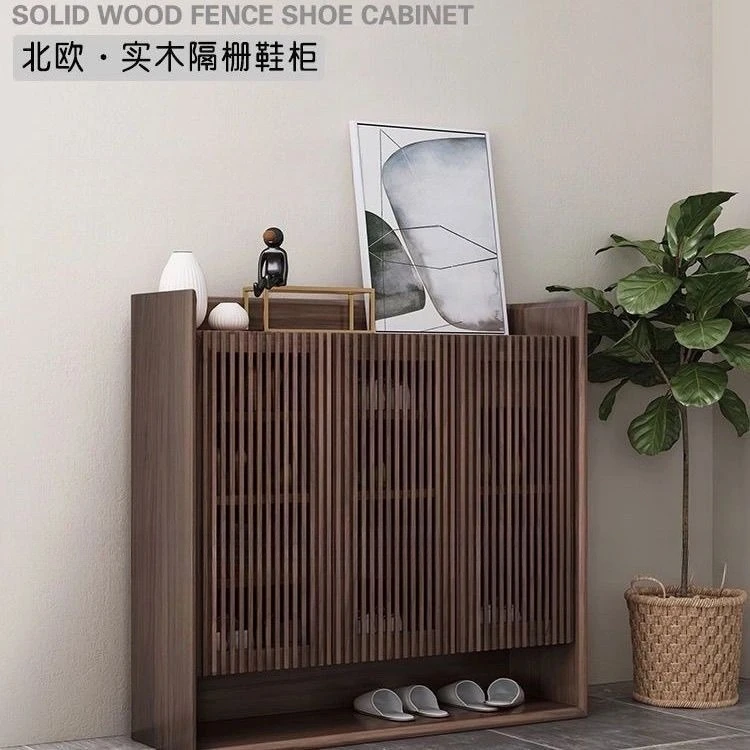 All-Solid Wood Shoe Cabinet, Modern Light Luxury, North American Black Walnut, Home Entryway Cabinet, Partition Shoe Rack