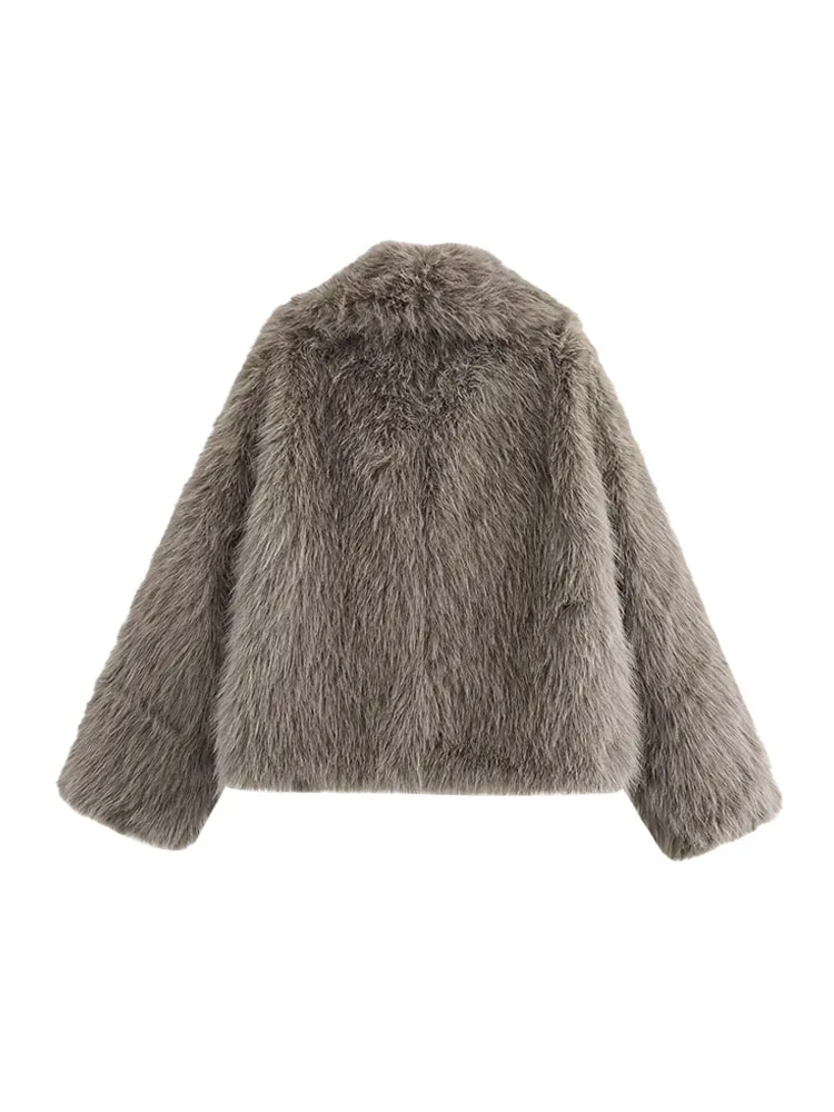 Hh 2026 feminino novo inverno lapela pele artificial engrossado calor luz luxo moda retro temperamento jaqueta curta