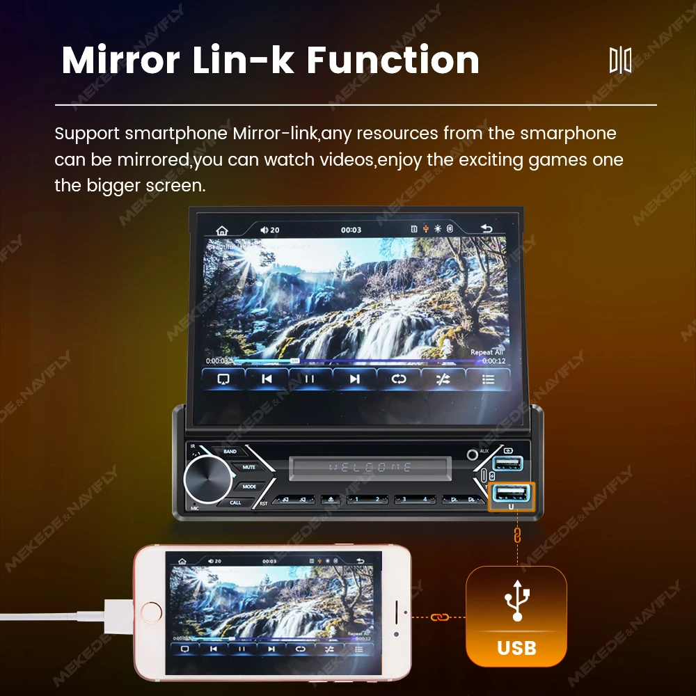 MEKEDE 1din 1 DIN Car Radio 1 Din Multimedia Player Universal Audio Video With CarPlay Android  Auto 7\