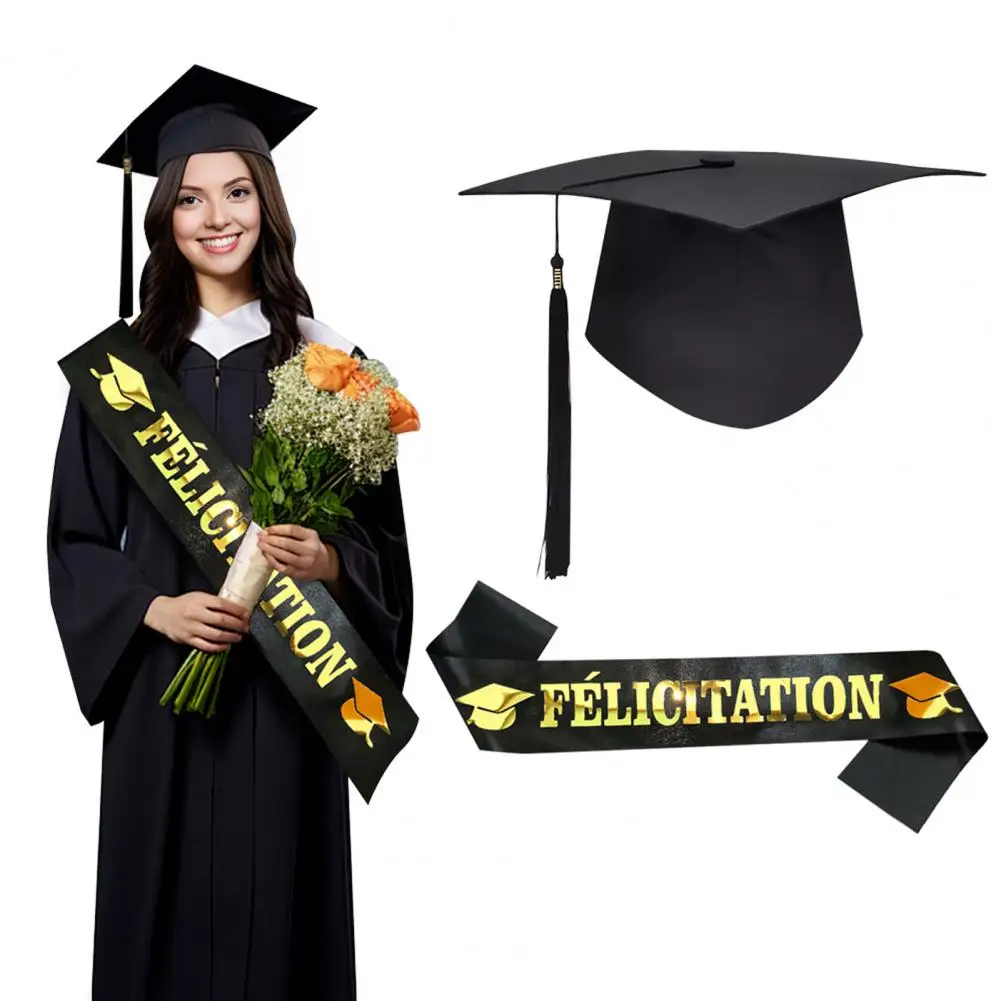 Capelo de Formatura Adulto Unissex Fosco com Faixa e Conjunto de Estola de Cetim de Felicitações para Formatura, Suprimentos para Festa de Formatura Universitária