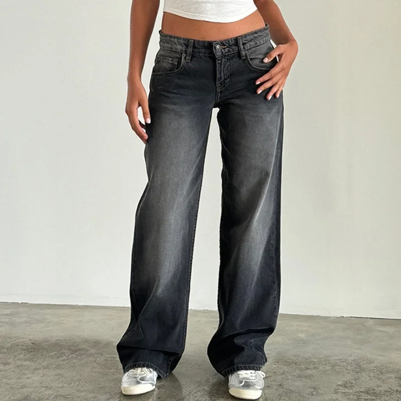 

Повседневные прямые джинсы с высокой талией для женщин, осенний сезон, качественные джинсовые брюки, свободные удобные модные синие джинсы