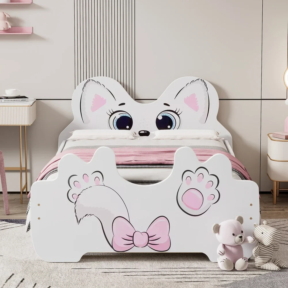 5-in-1 Cartoon Twin Size Platform Bed,White,Bed for Girls From 6To12 Years Princesses Bunk Beds for Kids Bed for Girls Furniture