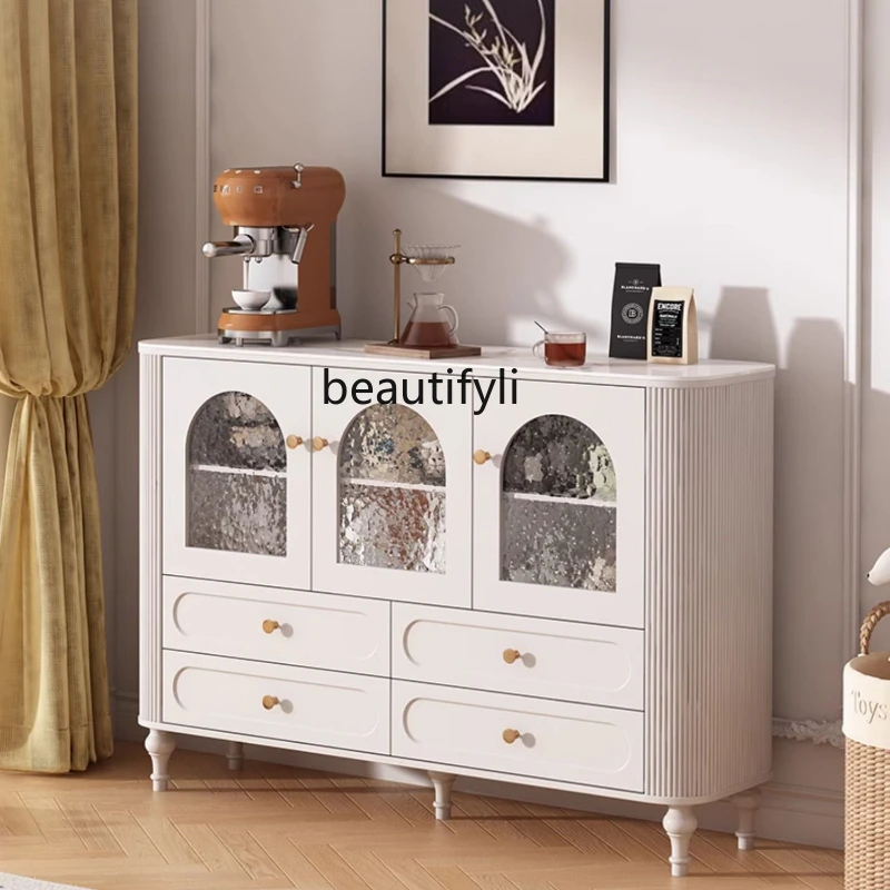 

French Dining Side Wall Integrated Living Room Storage White High-Grade Storage Multi-Functional Tea Cabinet