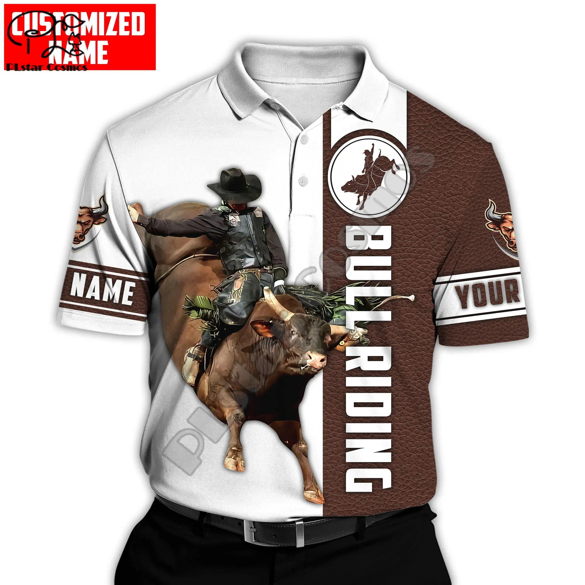 

Cosplay Bull Riding Cowboy Rodeo Vintage Tattoo Retro 3DPrint Summer Harajuku Unisex Casual Funny Polo Shirts Short Sleeves 2X