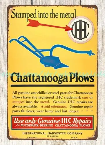 1920s farming equipment Chattanooga plows IHC metal tin sign  retro wall art