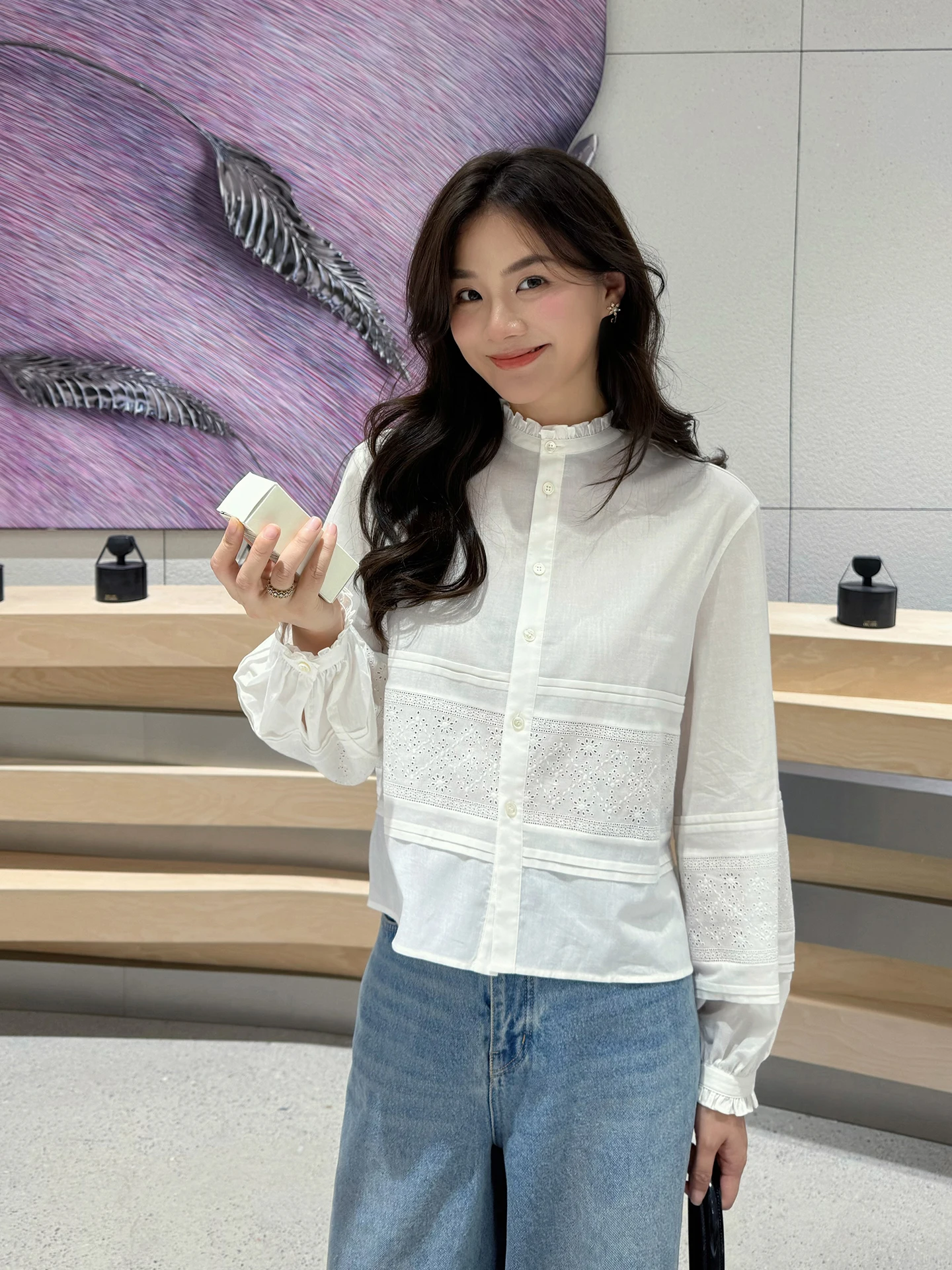 

Романтическая новинка ранней осени: женская хлопковая блузка с длинным рукавом, вышивкой и ажурным дизайном, антивозрастная модная женская кофта