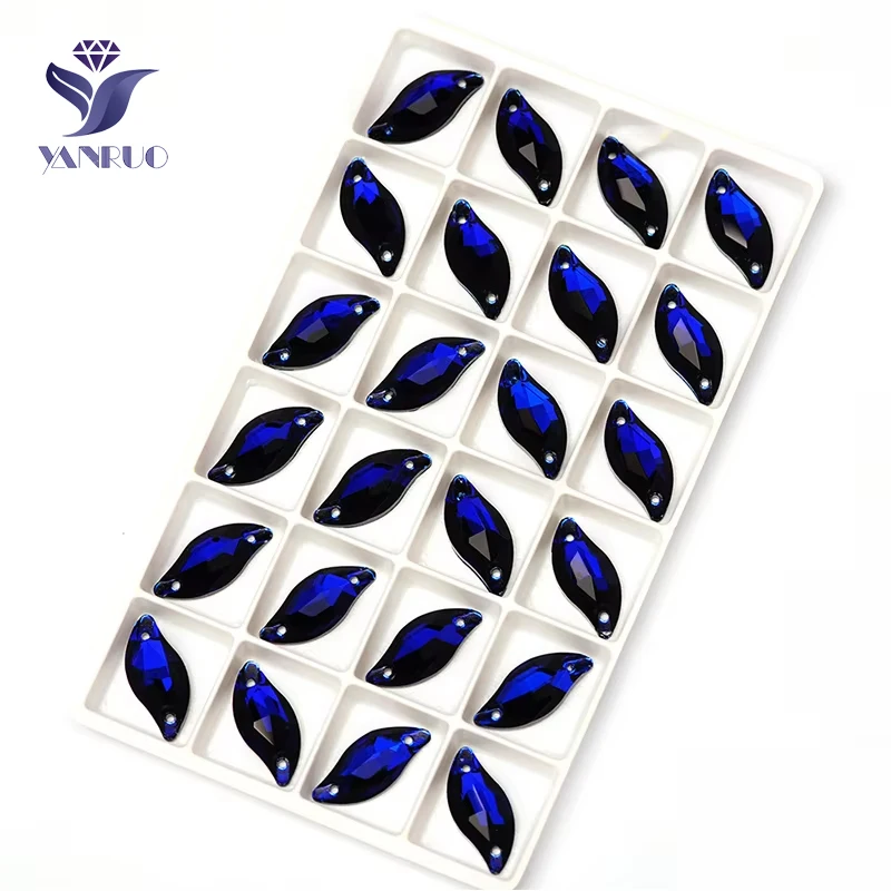 YANRUO 3254 All Sizes Cobalt Diamond Leaf DIY Strass Sew On Crystals Rhinestones Flatback Sewing Stones For Clothes