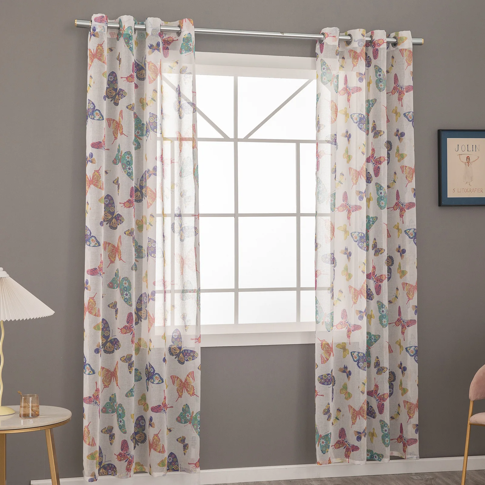 

New Butterfly Print Window Screen Popular Ready-made Curtain Screen
