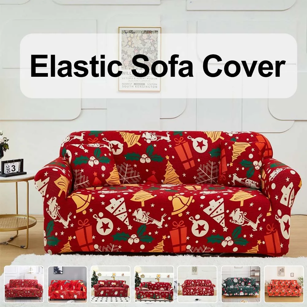 

All-Inclusive Christmas Stretch Sofa Cover Floral Printing Elastic Slipcovers for Living Room Furniture Protector 1/2/3/4 Seater