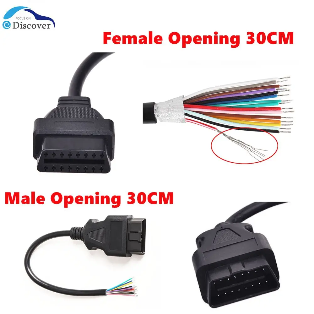 Best Quality OBD2 Male Female Plug OBD2 30cm 16Pin Connector OBD2 Cable Adaptor OBD2 Connector J1962 OBD2 Connector