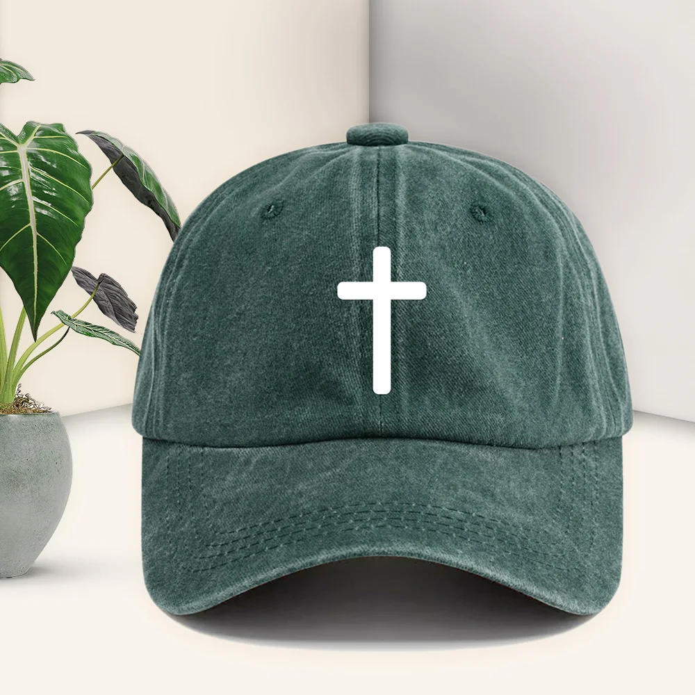 

Unisex cross printing process cap, simple washed cotton casual cap, personality classic baseball cap