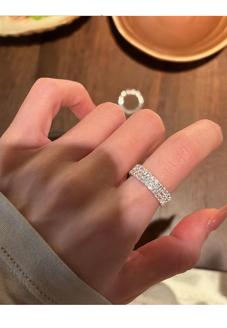 Ultra-Glänzende Luxus-Ringe mit Mikro-Zirkonia-Besatz, Offen Verstellbar, Silberfarben, für Damen, Eleganter Schmuck, Vielseitiges Finger-Accessoire – Detail 17