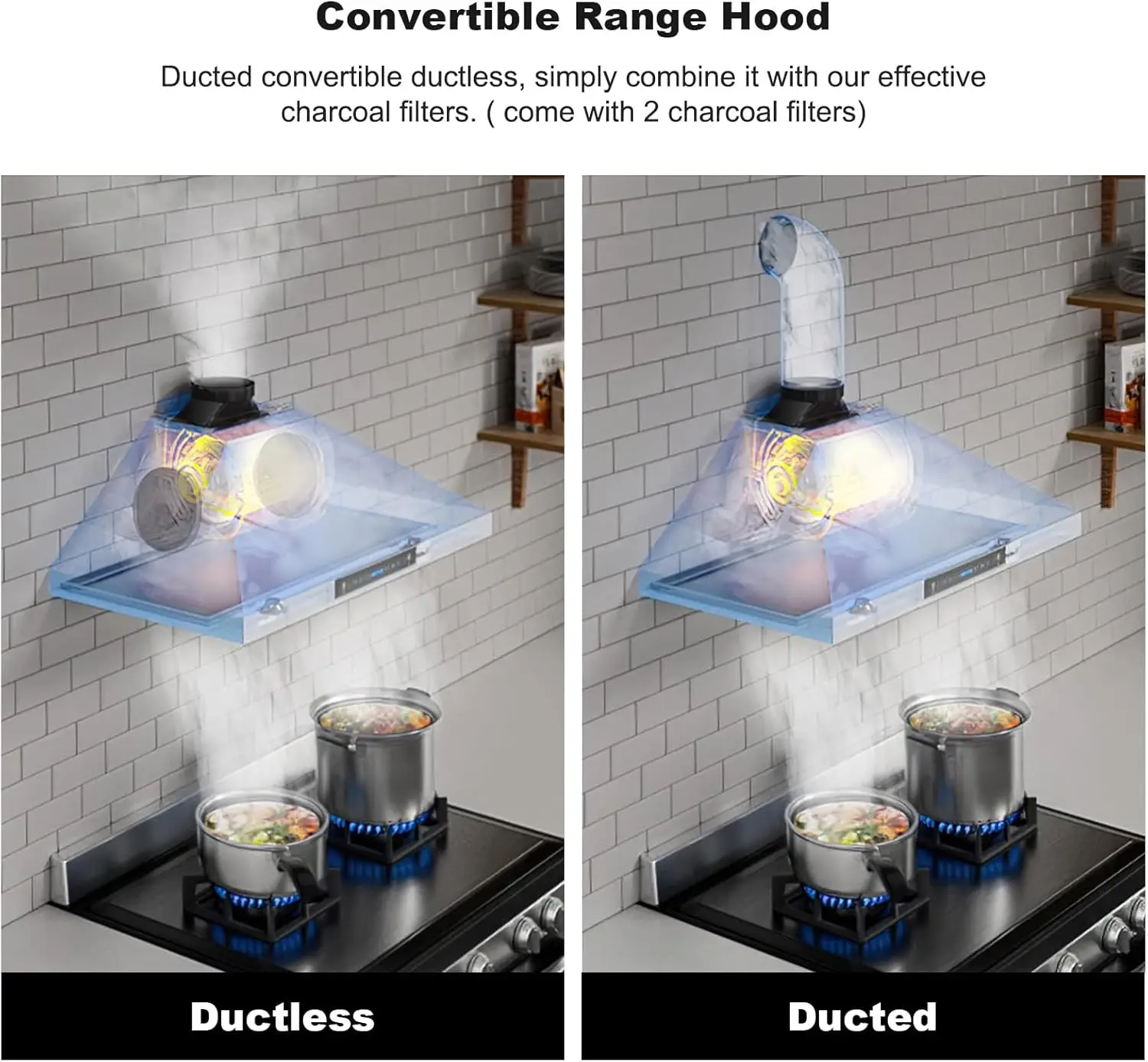 Ductless/Ducted Convertible, 780 CFM Kitchen Vent Hood, Aluminum Mesh Filter,4 Speed Gesture Sensi