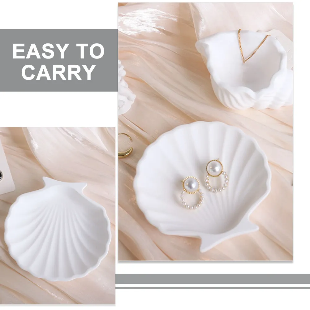 

Декоративная подставка для украшений Shell: белая минималистичная тарелка для хранения колец, серег и аксессуаров для рабочего стола