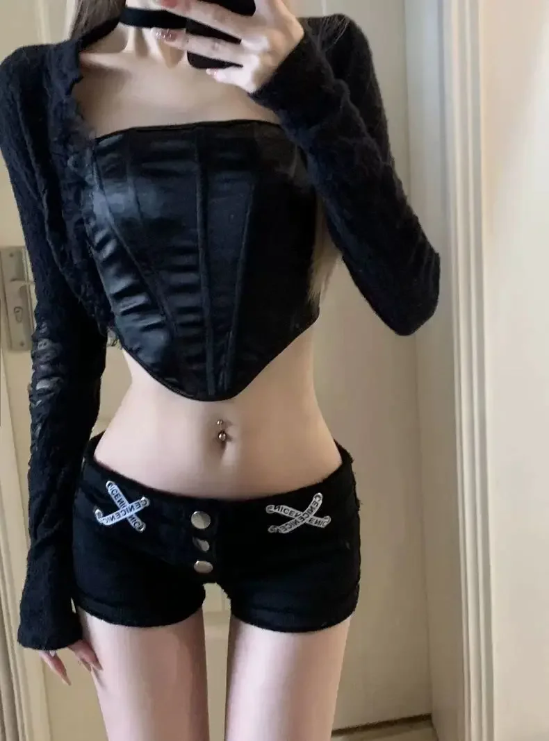 밀레니얼 스타일 울 에지 데님 반바지 여성 핫 소녀 로우 허리 슬림 힙 팩 팬츠 트렌디