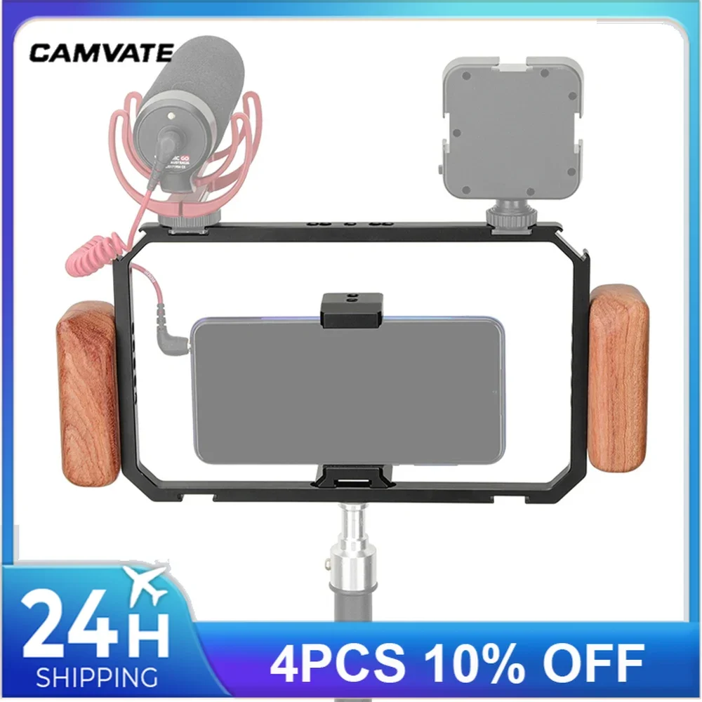 CAMVATE Universal Smartphone Full Cage Rig With 2 Pcs Handles & Adjustable Phone Clip & Shoe Mounts & 1/4