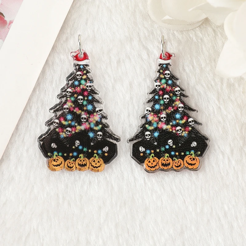 8pcs Christmas Charms Creative Acrylic Cute Raccoon Cat Tree Pendant Fashion Accessories For Diy Making
