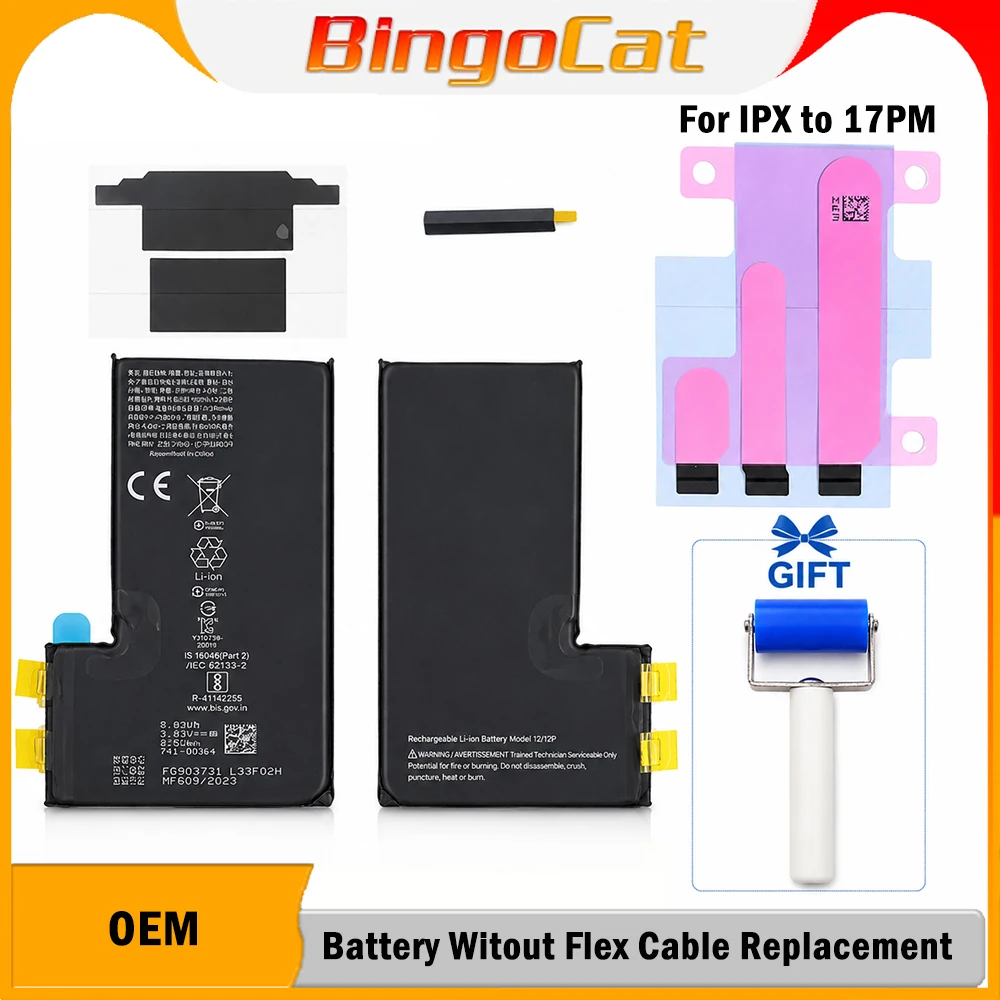5pc Battery Cell No SIN Flex for iPhone 15 14 13 12 11 Pro XS Max Batteries Replacement Non-Genuine Message Pop-up Repair Parts