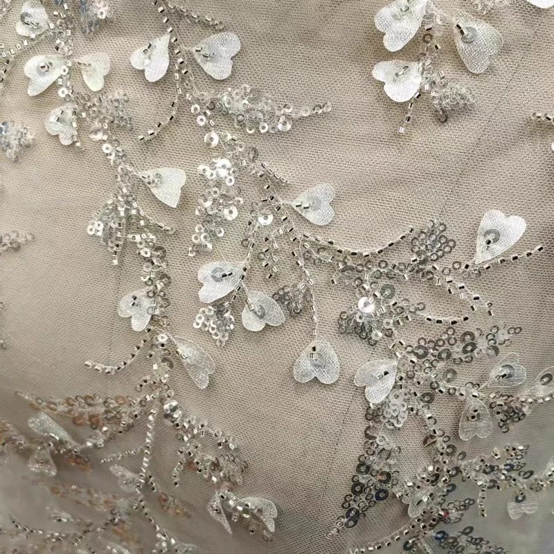 2 Colours Classic Tree Branch Beaded Lace Sequined Leaves Fabric Wedding Dress Soft Lace Fabric