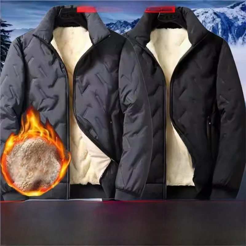 

Thiened Long Sve Fce на подкладке из хлопка, свободный повседневный открытый кардиган с воротником-стойкой для мужчин, осенне-зимняя одежда для работы