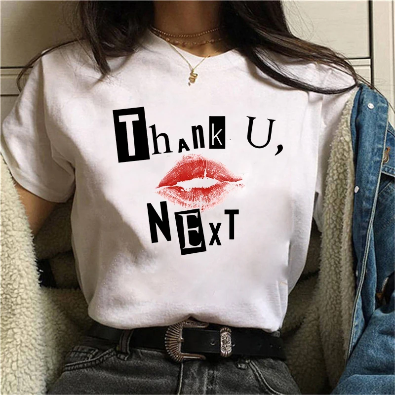 

New Women's Fashion Funny Thank U Next Letter Lips Print T Shirt Summer Unisex Loose Casual Plus Size Graphic Tee Tops