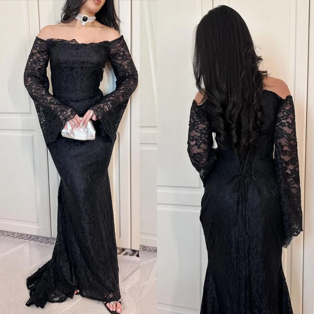 

Customized Sexy Retro Lace Pleat Mermaid Off-the-shoulder Long Dresses Bespoke Occasion Dresses Sizes Available Modern Style