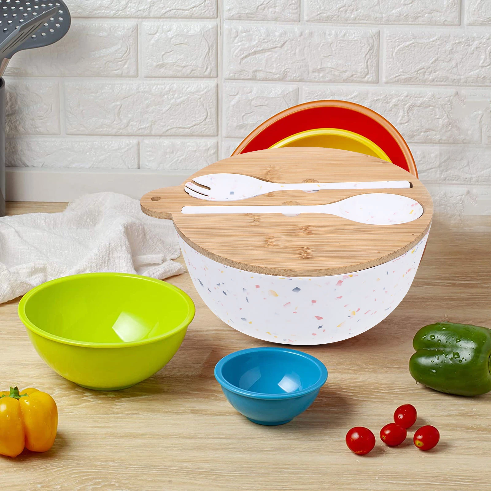 

Bamboo Fiber Salad Bowl Set Noodle Spoon Dinning Fork Eco Friendly Kitchen Hotel Picnic Food Grade Anti Scratch