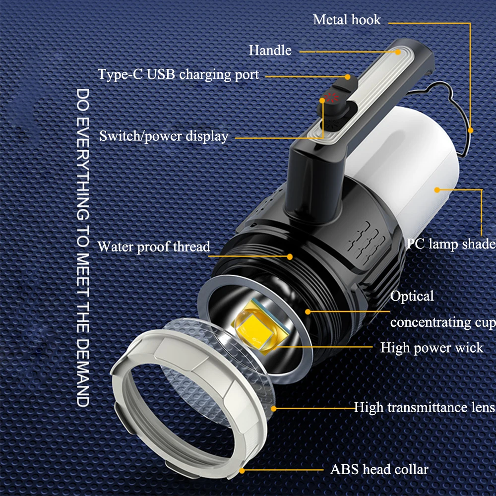 Portable Rechargeable Flashlight Hand Lamp Household Work Light Camping Light USB Torch Tent Light Waterproof Camping Lantern