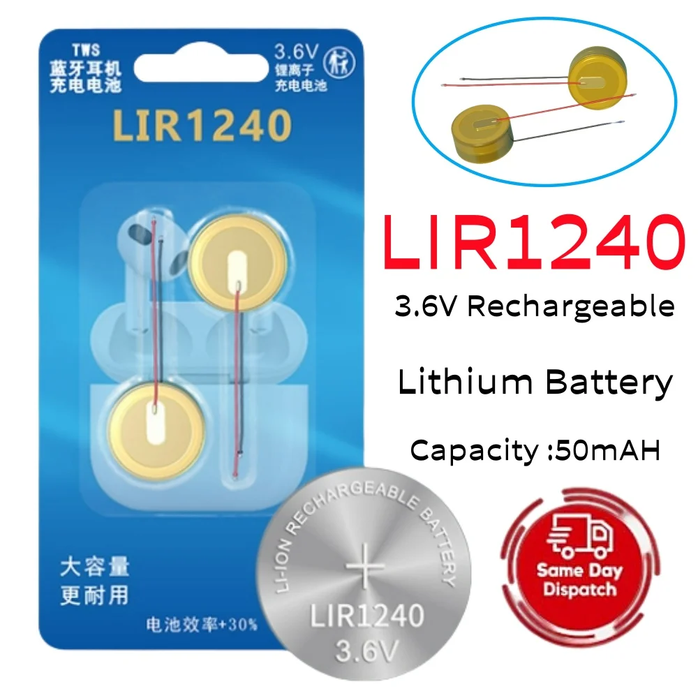 2-10PCSLIR1240 With Line Lithium Battery For Bluetooth Headset Mouse Welding Wire 3.6v Rechargeable Batteries
