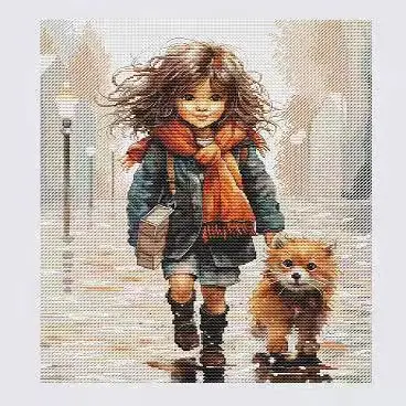 Girl and dog 18CT 16CT 14CT Unprinted Top Quality Cross Stitch Kits Embroidery Art DIY Handmade Needlework Home Decor