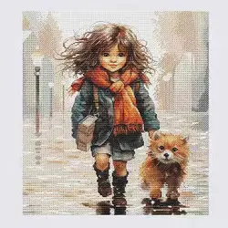 Girl and dog 18CT 16CT 14CT Unprinted Top Quality Cross Stitch Kits Embroidery Art DIY Handmade Needlework Home Decor