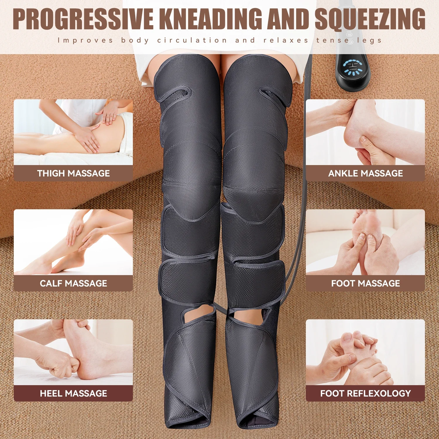 8-Airbag Leg Massager with Air Compression‌ Pneumatic Massage Boots for Thighs and Calves Muscle Recovery System