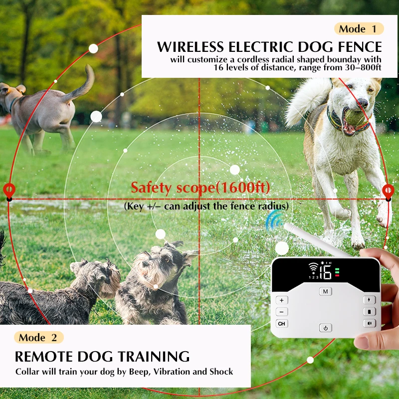 Pet Dog Wireless Fence Training Collar 2 Function in 1 Outdoor Waterproof Electric Containment System