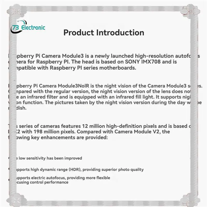 Livraison 24 heures IMX708 11,9 MP pour module de caméra Raspberry Pi 3 Wide Noir 75 °   Angle de champ pour Raspberry Pi 4B/3B+ 3A+ /3B/2B B+