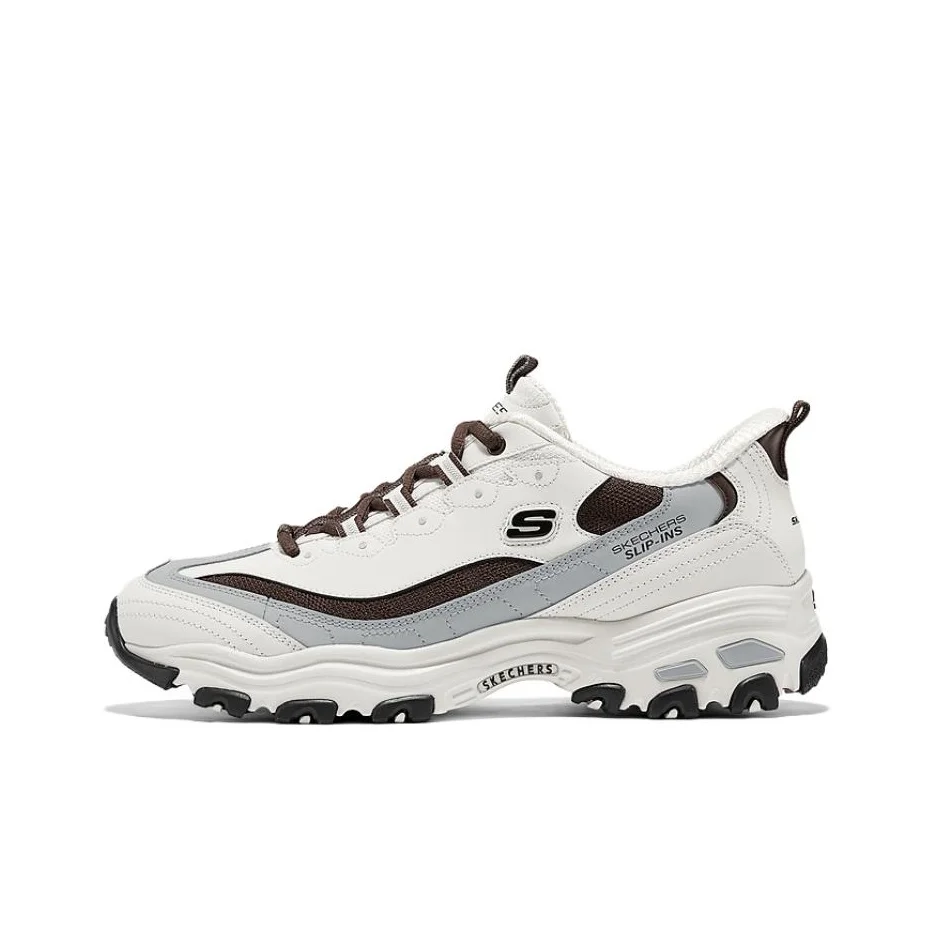 Skechers D'Lites 1.0 Cushioning Breathable Height Increasing Low top Chunky Sneakers Men's White Brown Gray 232422-OWBR