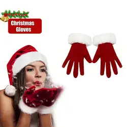 Fashion White Fur Santa Claus Gloves Short Thicken Wool Gloves Furry Windproof Costume Accessory Mittens Festive Christmas Glove