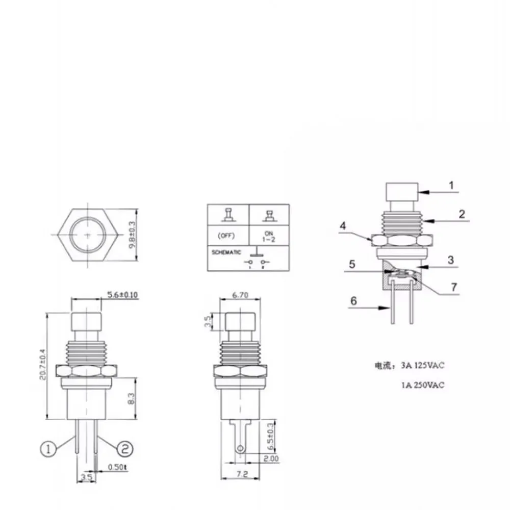 100 pcs 7mm, Mini runder momentaner Druckknopf schalter drücken Sie den Selbst rück stell schalter, normaler weise offen 1no, normaler weise geschlossen 1nc, Mikrosc halter – Detail 1