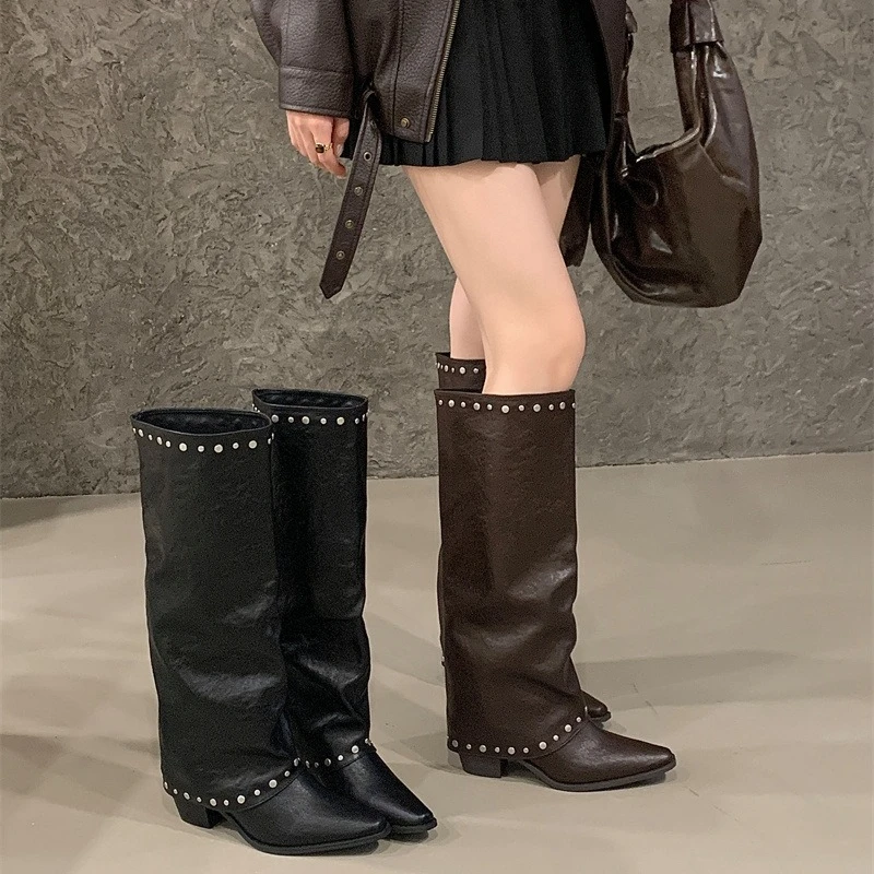 Retro Womens Shoes Exquisite Soft Leather Tube Boots for Woman Fashion Pointed Tip High Heel Boots Designer Shoes Botas Feminina