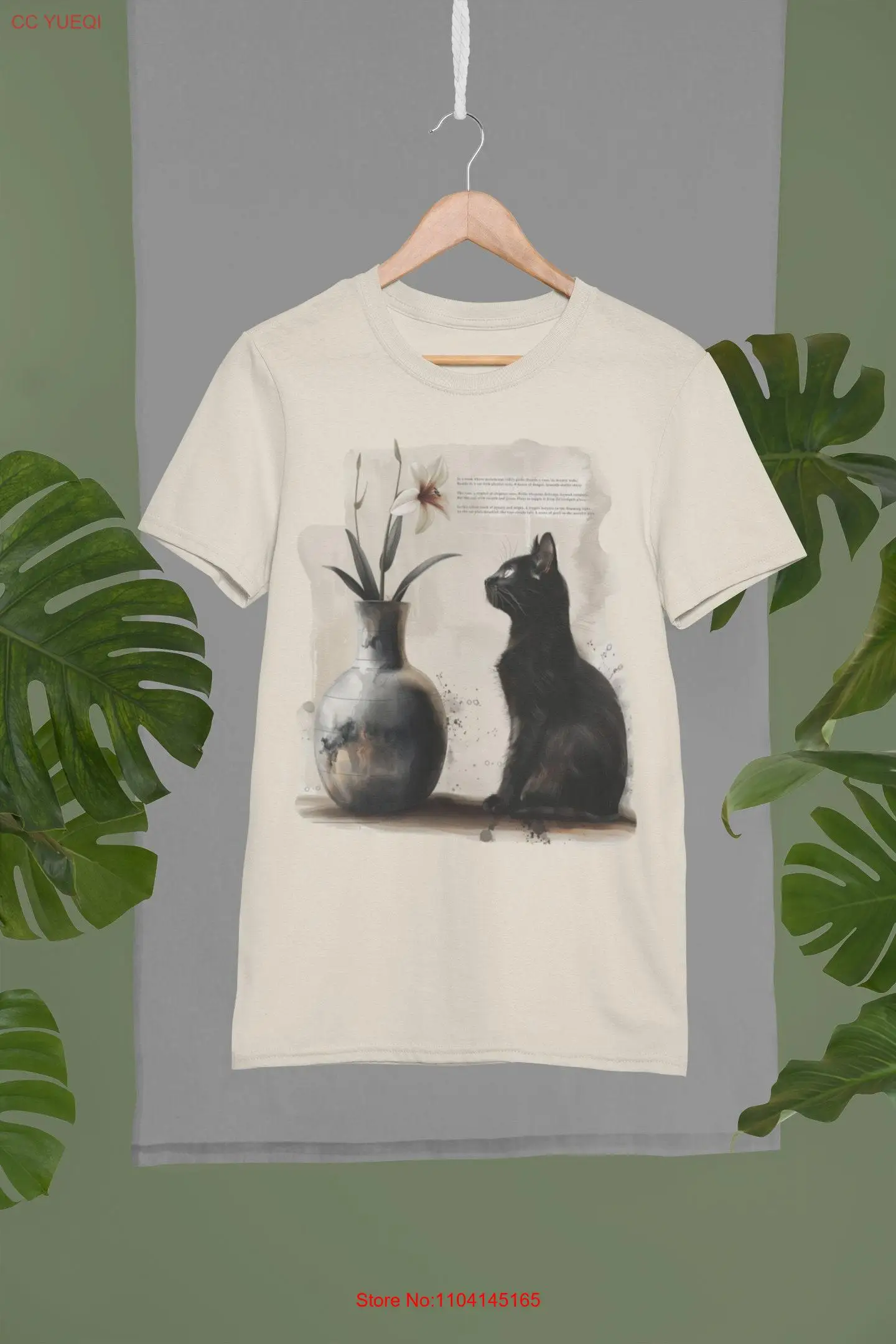 Cat and Vase Poem T Shirt Floral Orchidea Art Flowers for Lover Owner Her long or short sleeves