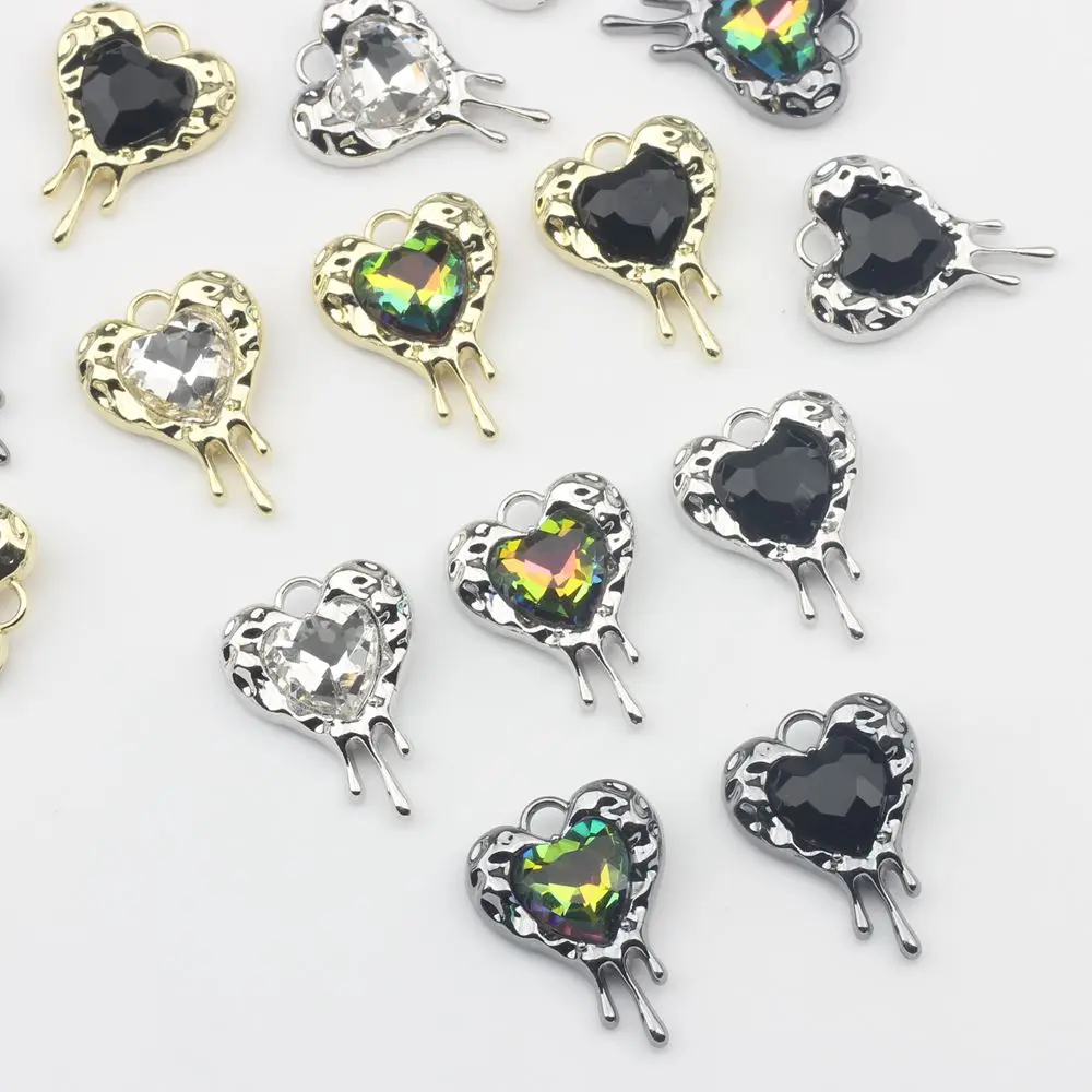 

Zinc Alloy Metal Handmade Crystal zircon Heart Pendant Charms 6pcs/lot For DIY Jewelry Making Finding Accessories