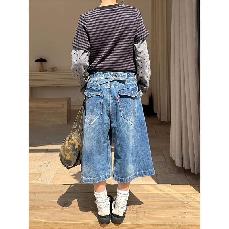 

YIBASHU Women Y2k Blue Jeans Harajuku Baggy Shorts Denim Trouser Vintage Boyfriend Oversize Jean Pants Japanese 2000s Clothes