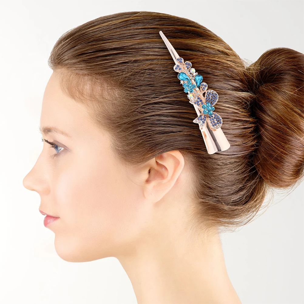 

2pcs Horn Hair Clips Large Rhinestone Butterfly Bow Decorative Metal Hairpins Zinc Alloy Strong Hold Vintage Fancy for Women