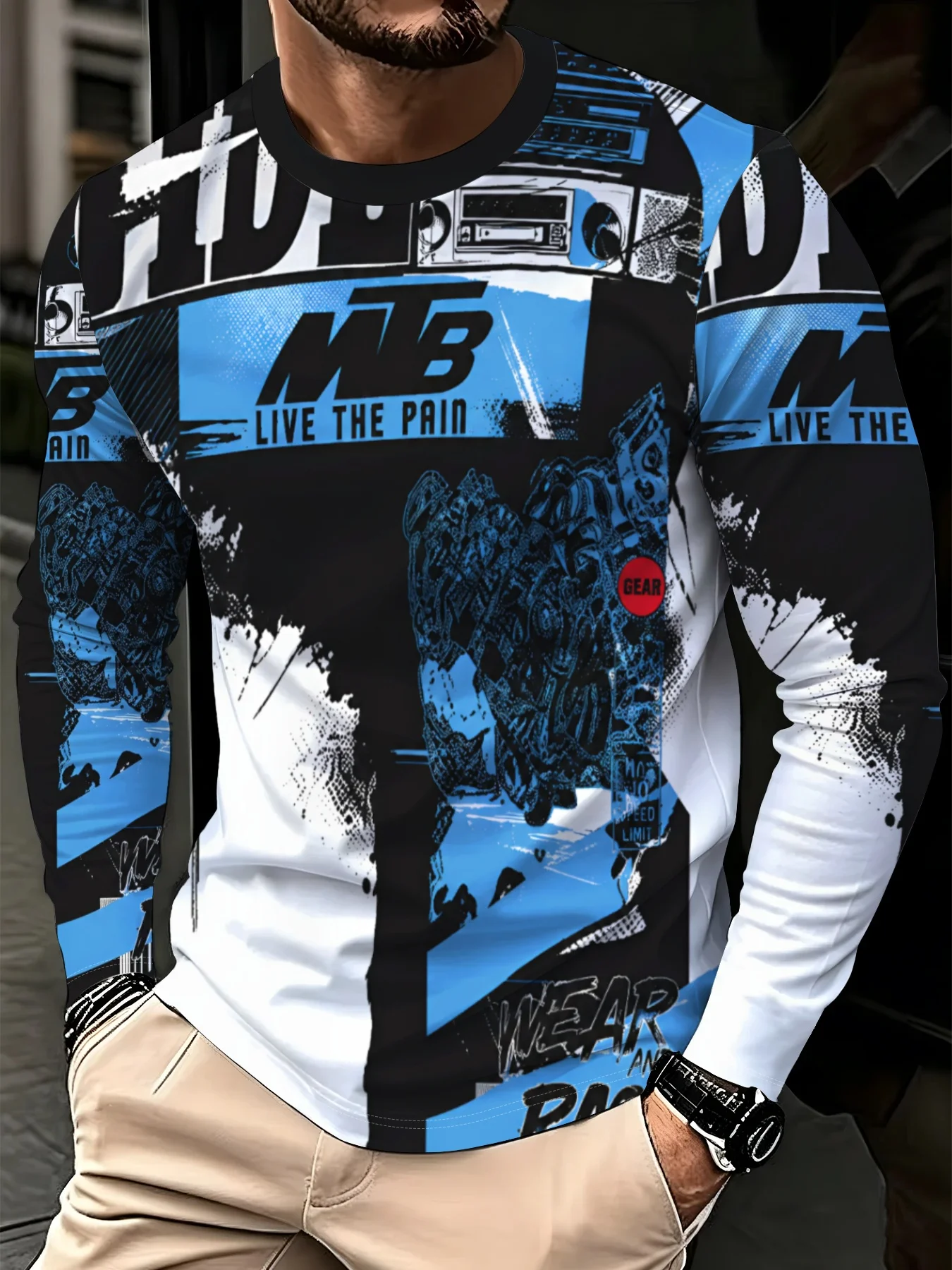 2026 Spring and Autumn MTB Printed Black Long-Sleeved T-shirt for Men Women, Fashionable and Trendy Motorcycle T-shirt
