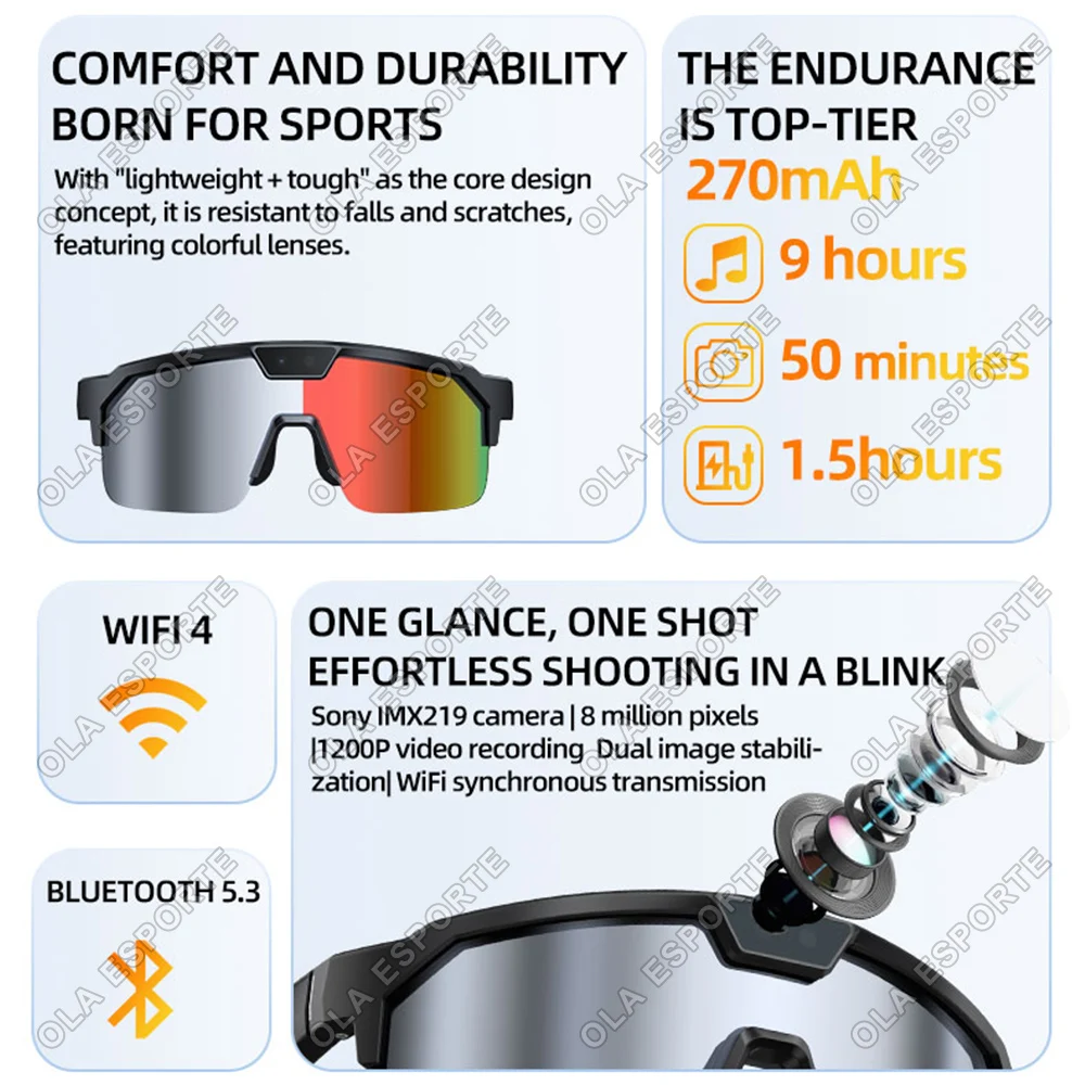 New Ai Intelligent Glasses For Outdoor Cycling Goggles With 800w Camera And High-definition Anti Shake Mini Recording Glasses image 2