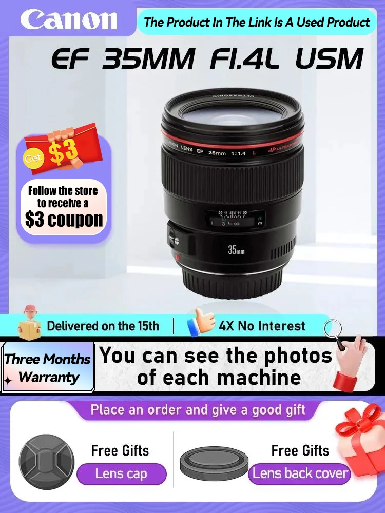 Canon EF 35mm F1.4 I II 50mm F1.2 USM Full Frame Wide Angle Prime Digital SLR Camera Lens for 5D II IV 6D II 35 1.4 50 1.2（Used）